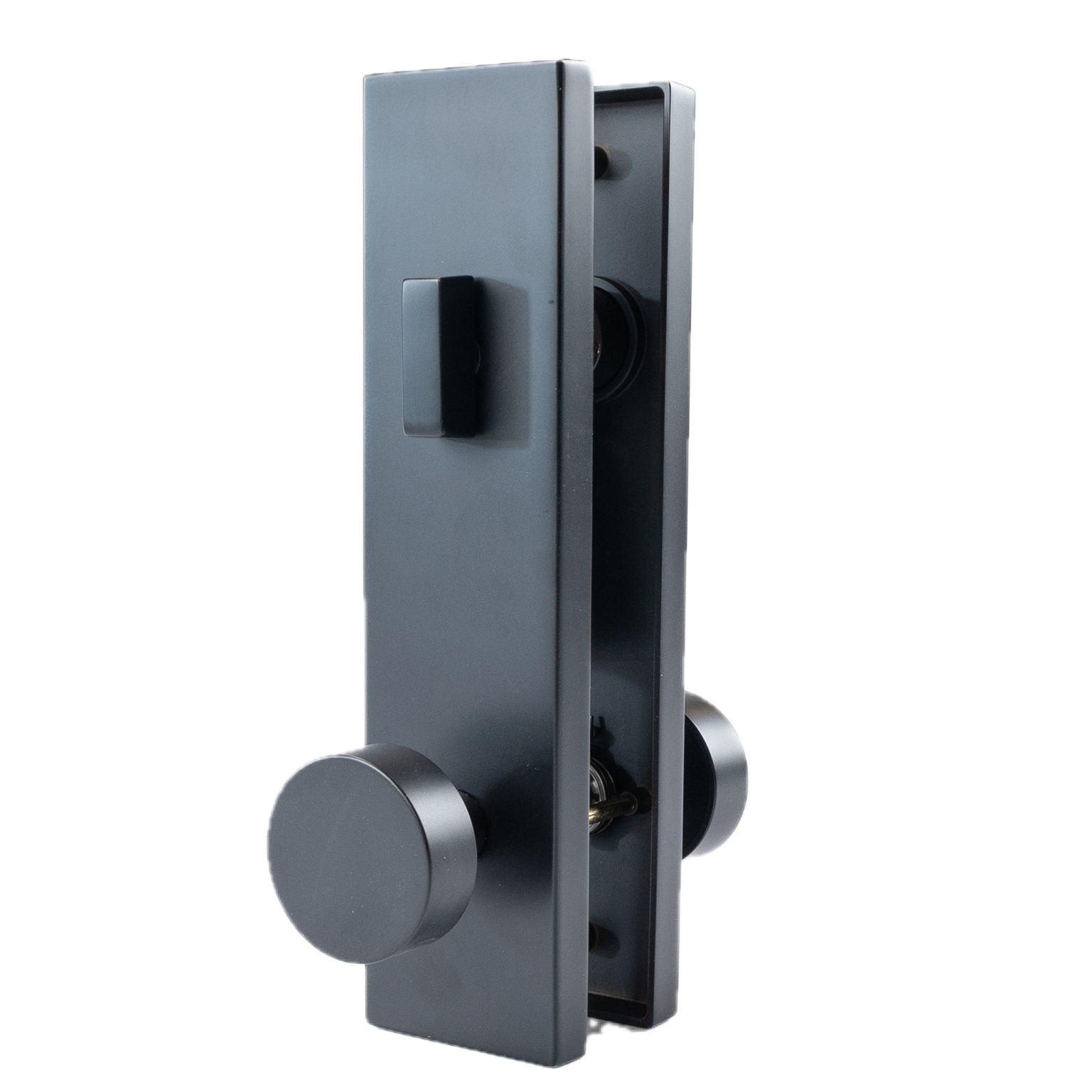 Matte Black Hardware with round knob and lock
