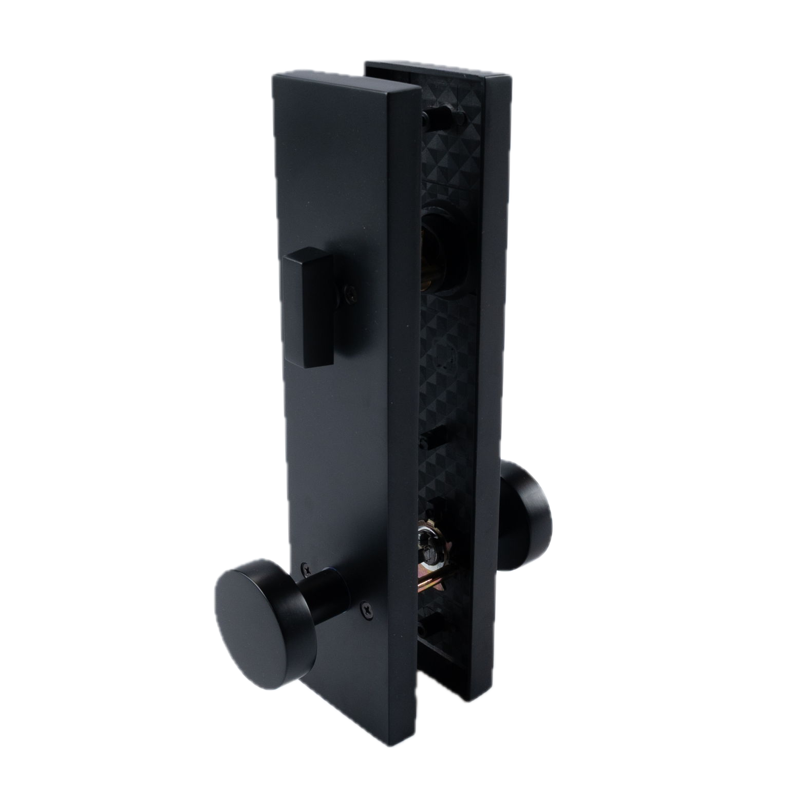 Matte Black Round Knob Hardware with backplate and lock