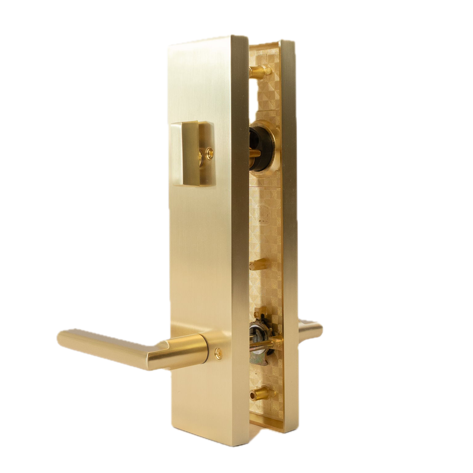 Matte Brass Stellar Standard Lever, with Faceplate and lock
