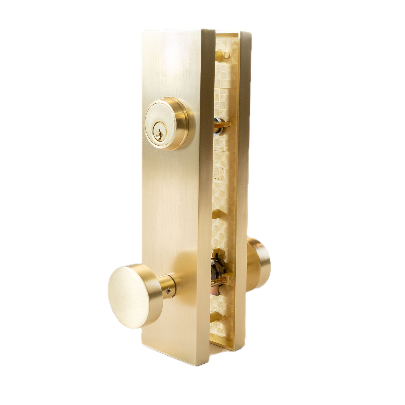 Matte Brass Round Knob Hardware with Backplate
